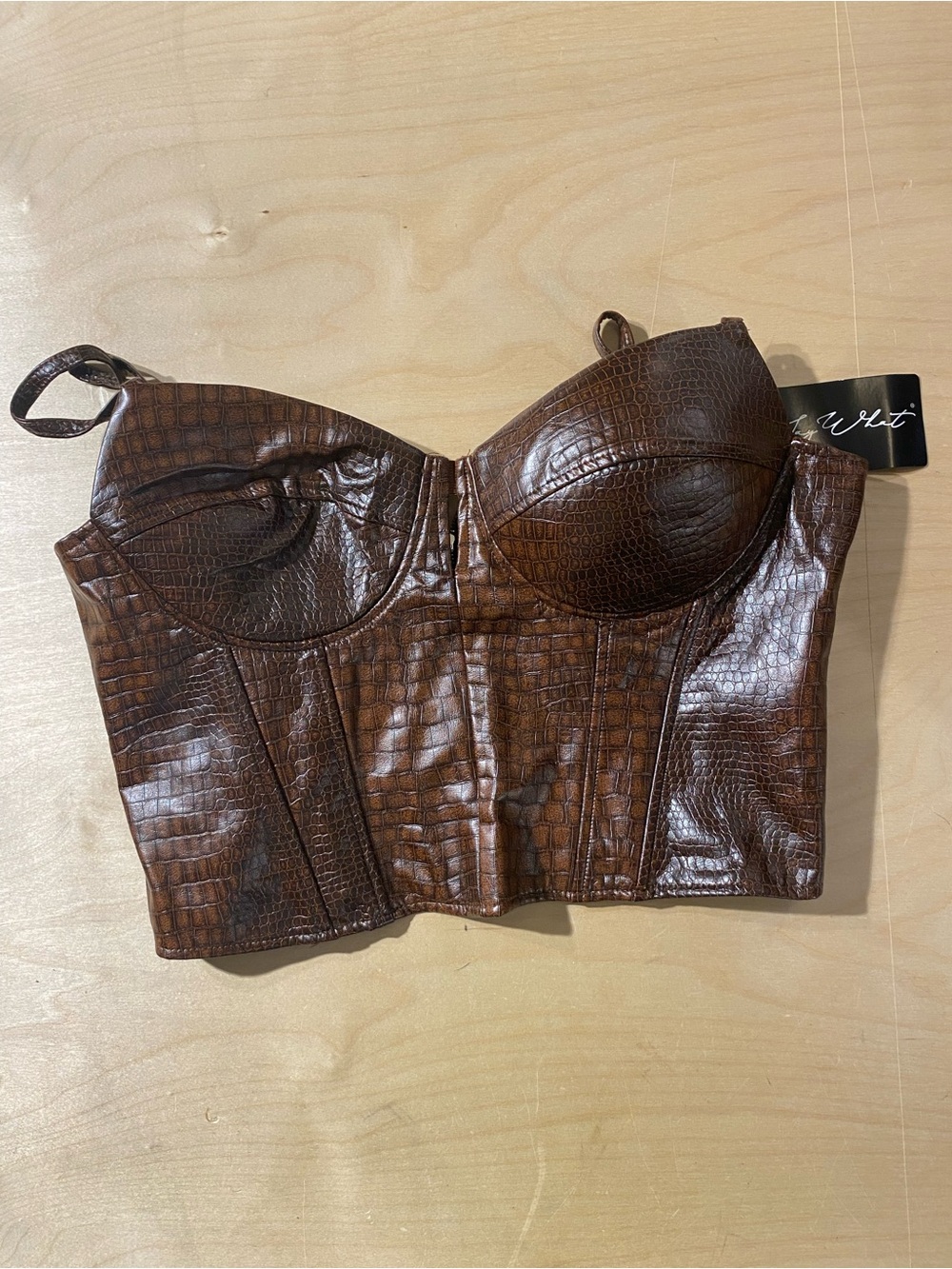 Say What Vintage-Inspired Brown Faux Croc Bustier Top XL (AU)